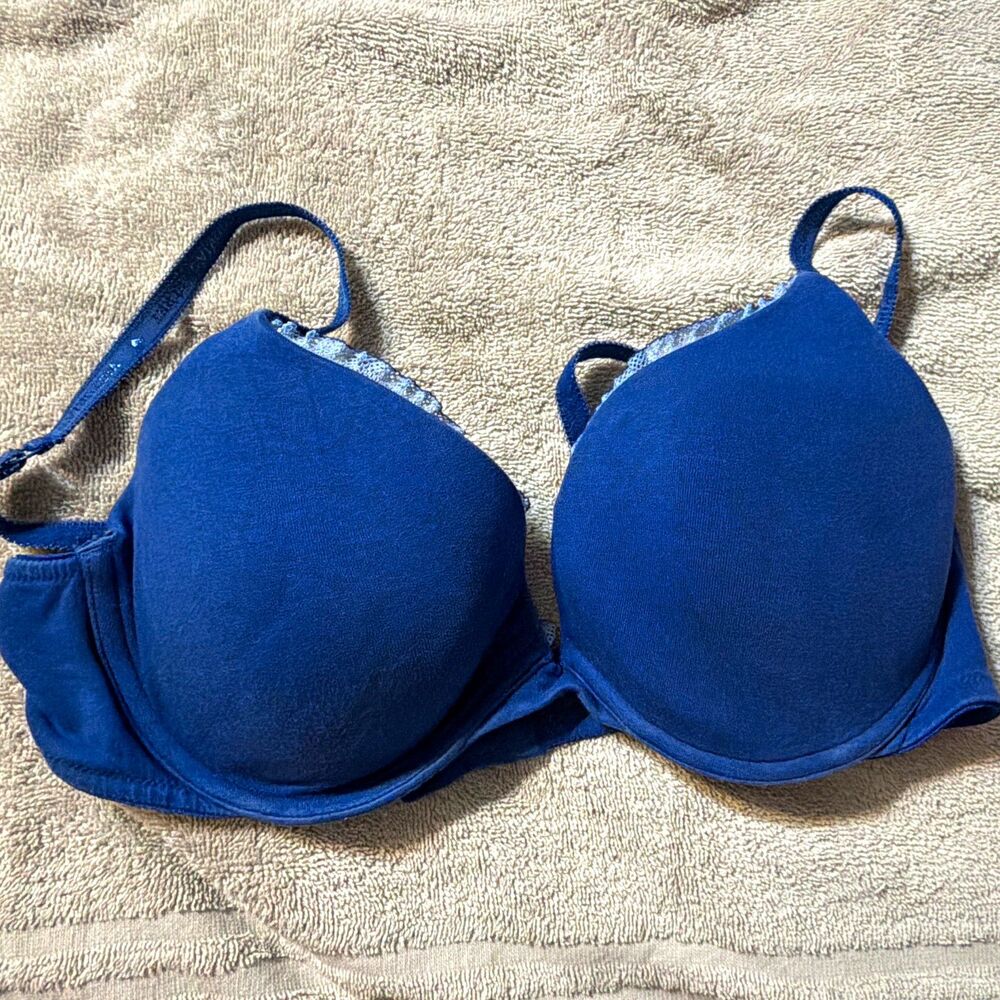 Victoria's Secret Cotton Lingerie Push-Up Padded Underwire Bra Blue 38C